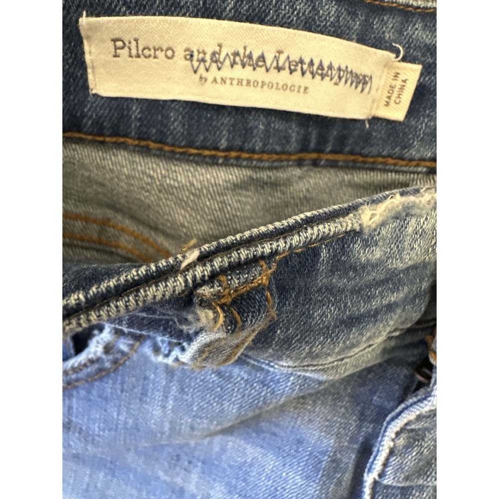 Pilcro Anthropologie Blue Denim Jeans Embellished Cuff Boho Festival Straight 28 - Picture 8 of 16